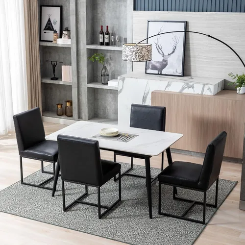 Miniatura 5 de BESTANO Sillas De Comedor - Juego de 2 sillas de comedor modernas negras tapizadas de piel sintética para cocina y comedor con marco de metal negro