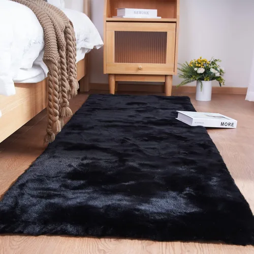 Miniatura 10 de Ghouse Alfombra ultrasuave de pelo sintético de conejo, alfombras lavables a máquina para dormitorio, alfombras esponjosas para sala de estar, Blanco