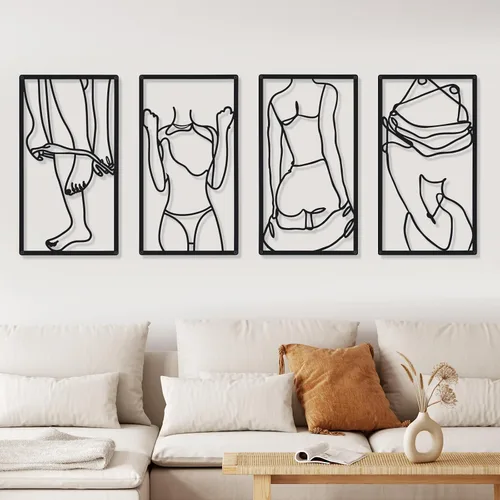 Cindeer 4 piezas de arte de pared de metal minimalista abstracto para mujer, línea de arte de pared, dibujo de líneas de metal, arte colgante para