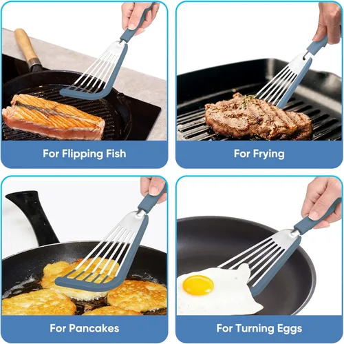 Miniatura 3 de Espátula de pescado antiadherente, espátulas delgadas ranuradas de silicona para utensilios de cocina antiadherentes, utensilios de cocina sin BPA
