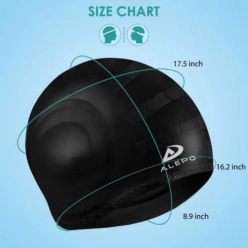 Miniatura 8 de Alepo 2 Pack Unisex Swim Caps with 3D Ear Protection, Durable Flexible Silicone Swimming Hats for Women Men Kids Adults, Bathing Swimming Caps for