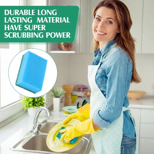 Miniatura 5 de Patelai 100 Pcs Heavy Duty Sponges Kitchen Bulk Dish Sponges Scrub Sponge Abrasive Scrubber Cleaning Sponge Non Scratch Scouring Absorbent Dish for