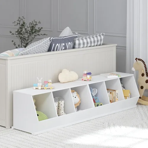 Miniatura 6 de UTEX Armario apilable de almacenamiento de juguetes, organizador de cubos de madera, estante blanco para sala de juegos, dormitorio, sala de estar