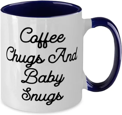 Miniatura 2 de Taza de dos tonos de 11 onzas, taza de café con texto en inglés "Coffee Chugs And Baby Snugs", el mejor regalo para mamá