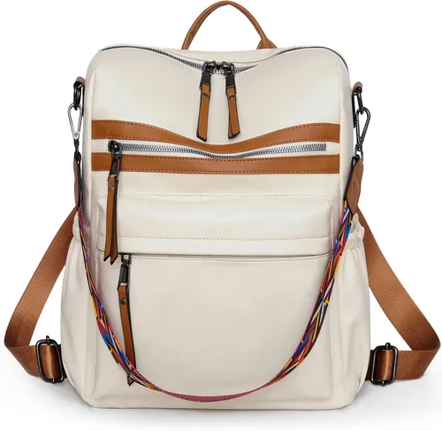 Dora & Liz - Mochila de cuero para mujer, diseño convertible a la moda, con correa colorida, para viajes y universidad