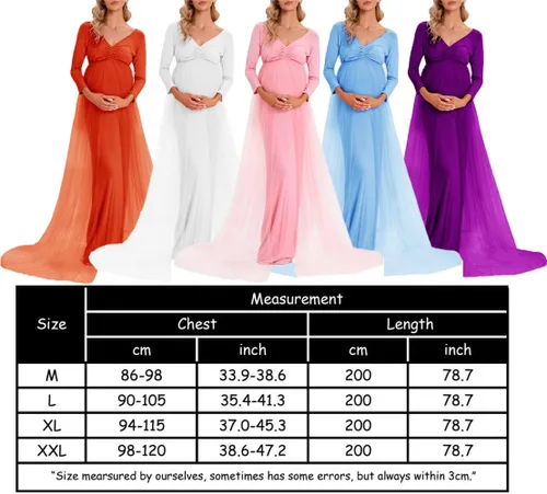 Miniatura 7 de ZIUMUDY Vestido de maternidad de tul con hombros descubiertos para sesión de fotos, vestido ajustado de manga larga para baby shower