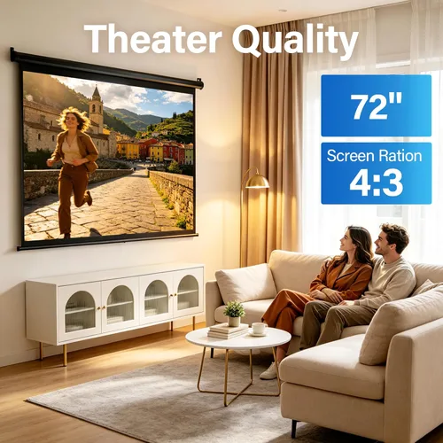 Miniatura 2 de ZENY Pantalla de proyector desplegable de 72 pulgadas 4:3 HD, pantalla de proyección manual de cine en casa, pantalla de cine retráctil portátil
