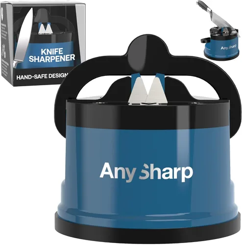 AnySharp – GLOBAL – Afilador de cuchillos manos libres - Herramienta de afilado fácil de usar con base de succión PowerGrip y ángulo preestablecido