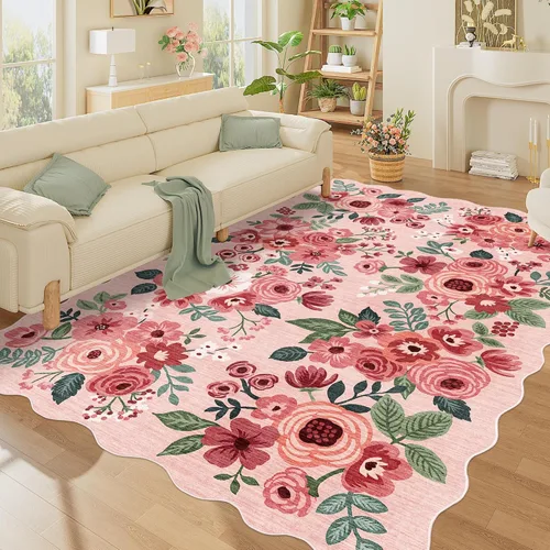 Miniatura 75 de DUKINO Alfombra de área de 6 x 9 pies, alfombra floral para sala de estar, ligera, antideslizante, lavable, alfombra de interior de pelo bajo