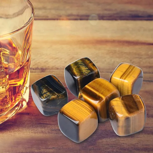 Juego de 6 cubos de hielo de cristal escalofriantes para bebidas con ojos de tigre, piedras de whisky, 0.7-0.8 pulgadas, cubos de vino, regalos para