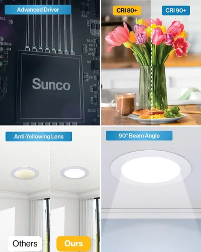 Miniatura 6 de Sunco - Luces LED empotrables de 4 pulgadas, iluminación de techo delgada sin lata, 650 LM, 10 W (equivalente a 60 W), blanco cálido de 3000 K