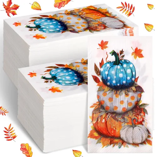 Miniatura 12 de Sinmoe 200 servilletas de papel de calabaza de Acción de Gracias, toallas de mano desechables para baño, toalla de papel decorativo para invitados