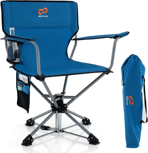 Goplus Silla de caza giratoria de 360°, silla ciega plegable para adultos con portavasos y bolsa de transporte, sillas de camping ligeras y