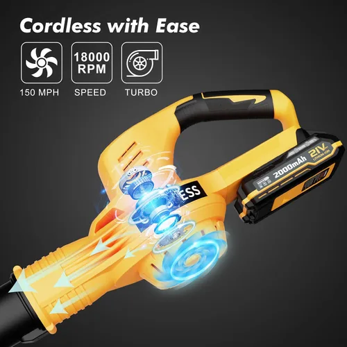 Miniatura 4 de Soplador de hojas inalámbrico con 2 baterías y cargador, soplador eléctrico de hojas de 21 V con 2 modos de velocidad, sopladores ligeros de 2.0Ah