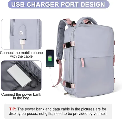Miniatura 6 de coofay Mochila de viaje grande para mujer, aprobada para aviones, bolsa de mano, impermeable, para deportes, equipaje, informal, pequeña mochila