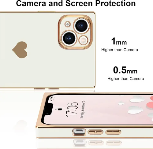 Miniatura 4 de Compatible con iPhone 12 Funda Rectangular Bonita Chapado Dorado Lujo Corazón de Amor Funda de Teléfono para Mujeres Niñas A Prueba de Golpes