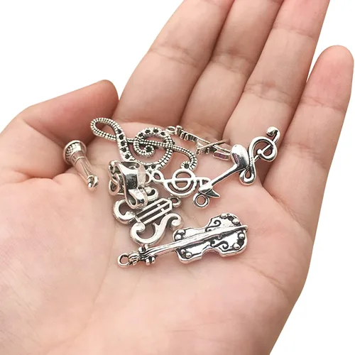 Miniatura 4 de Dijes de metal de música a granel 70 mezclados para hacer joyas, pulsera, collar, colgante, llavero, álbum de recortes, bricolaje