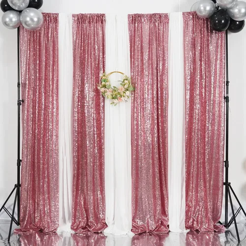 Miniatura 8 de Poise3EHome - Cortinas de lentejuelas fucsia rosa, 2 paneles de 2 pies x 8 pies, fondo de purpurina para fiesta, cumpleaños, baby shower, boda, Rosa