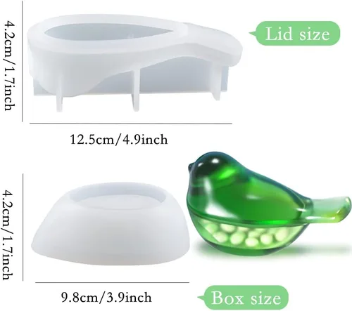 Miniatura 5 de Caja de almacenamiento para pájaros, molde de resina 3D, moldes de silicona para animales, tarro de joyería, molde de fundición epoxi con tapa