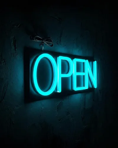 Miniatura 6 de HiNeon Letrero de Neón Abierto Azul Hielo de 20inx7in Letrero LED Abierto con Control Remoto, Letrero de Luz Cian Eléctrica para Tienda de Negocios