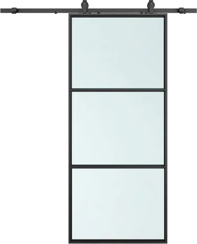 Miniatura 6 de Puerta corrediza interior de granero con marco de acero negro Full Lite de 24 pulgadas x 84 pulgadas con kit de herrajes y manija de puerta