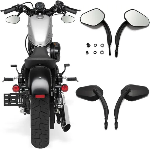 Miniatura 12 de Espejos retrovisores negros de 8 mm en forma de lágrima para motocicletas, compatibles con Road King, Street, Electra Glide, Road Glide, Dyna