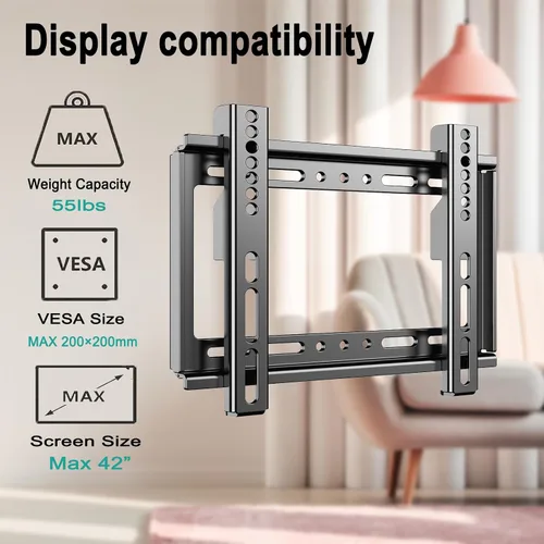 Miniatura 2 de Soporte fijo de pared para televisores y monitores de pantalla plana de 14 a 42 pulgadas, soporte universal de perfil bajo, VESA de hasta 7.874 x