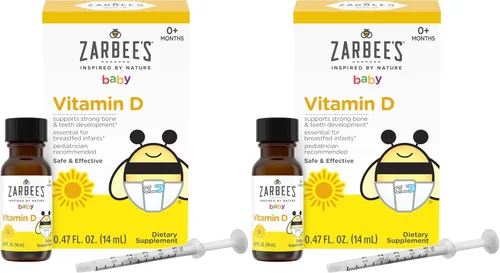 Zarbee's Gotas de vitamina D para bebés, 400 UI (10 mcg) Suplemento líquido para bebés y niños pequeños, recién nacidos y mayores, jeringa