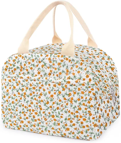 Miniatura 9 de Lonchera acolchada de algodón aislada, bonita bolsa acolchada con estampado floral, reutilizable, aislada, coqueta, de gran capacidad, hielera