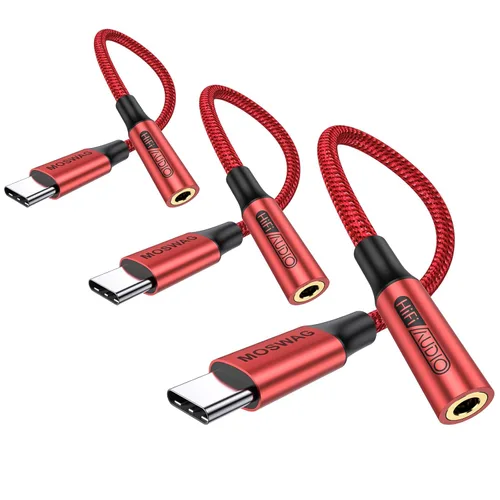 Miniatura 12 de MOSWAG Adaptador USB tipo C a conector de auriculares hembra de 0.138 in, USB C a Aux hembra de audio Dongle, cable compatible con iPhone 16 Pro 15