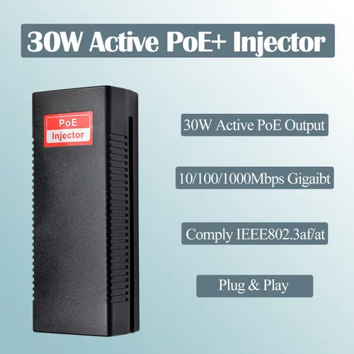 Miniatura 2 de Revotech Adaptador de inyector PoE de 30 W Gigabit, IEEE 802.3 at/af 48V DC pasivo POE+ RJ-45 10/100/1000 Mbps, hasta 328.1 ft (328 pies), Plug and