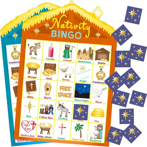 Miniatura 9 de Juego de bingo de la Natividad de Fancy Land para niños, 24 jugadores, Navidad, establo, casa cristiana, juego de bingo religioso para fiestas