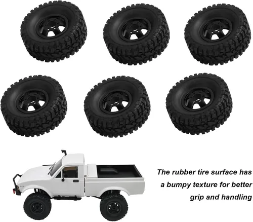 Miniatura 3 de plplaaoo Ruedas de coche RC, ruedas y neumáticos de vehículos RC, neumáticos de goma RC con cubo de rueda de aleación de aluminio para WPL C14 C24