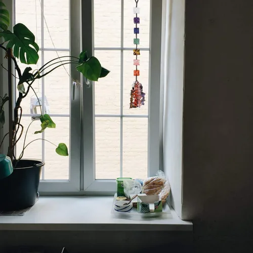 Miniatura 3 de rockcloud Colgante de pared con 7 piedras de chakras, cristales curativos de Reiki, Merkaba, piedras preciosas caídas, adorno colgante para ventana