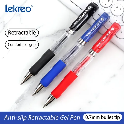 Miniatura 7 de Bolígrafos retráctiles clásicos de gel Lekreo, punta fina de 0.7mm (tinta negra - 12 paquetes)