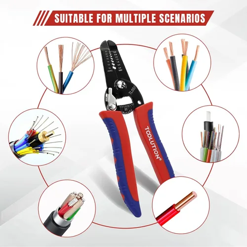 Miniatura 5 de Pelacables y cortadores pequeños para 10-22 AWG, juego de herramientas de pelado de cables eléctricos de mano con alicates con resorte y bloqueo