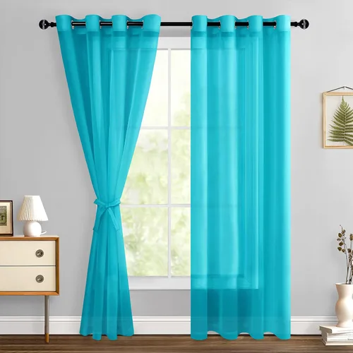 Miniatura 190 de Hiasan - Cortinas traslúcidas de gasa cortas semitransparentes con ojales y alzapaños filtrantes de luz para ventana, dormitorio, baño, 2 paneles