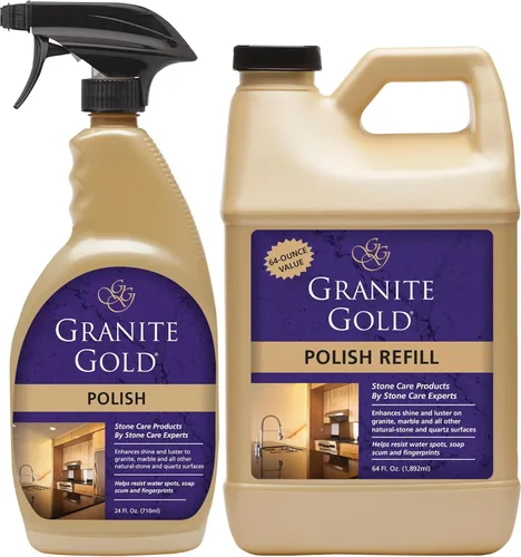 Granite Gold Spray Pulidor, Brillo sin Rayas para Granito, Cuarzo, Mármol, Travertino, Encimeras de Piedra Natural, 64 Onzas Líquidas y 24 Onzas