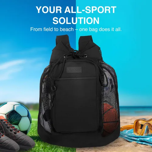 Miniatura 3 de Fitdom Mochila de equipaje de malla resistente pequeña para equipos con correa de hombro ajustable para entrenador. 2 compartimentos de diferentes