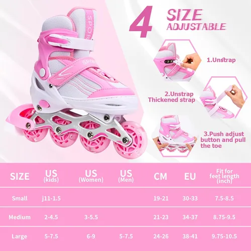 Miniatura 4 de Pink Kids Inline Skates for Girls with Full Wheels Illuminating, Adjuatable Mens and Womens Roller Skates Blades for Beginner in Outdoor and Indoor