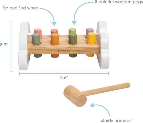 Miniatura 3 de Pearhead Montessori - Banco de martillo, imprescindible para bebé, relleno de calcetines para niños pequeños, juguete de madera para golpear