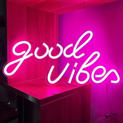 Miniatura 12 de Good Vibes - Letrero de neón LED para decoración de pared, luces de neón azules para dormitorio y fiesta, luz de neón brillante alimentada por USB