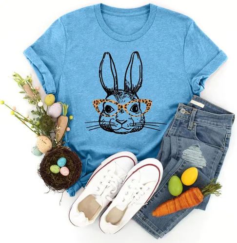 Miniatura 2 de Camiseta de manga corta ajustada para mujer, cuello redondo, transpirable, con estampado de Pascua
