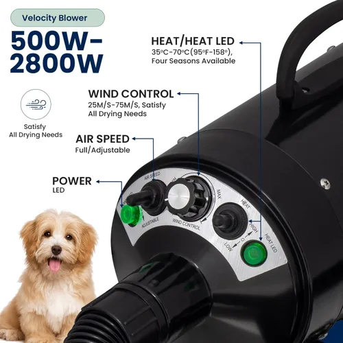 Miniatura 3 de My Pet Command Soplador de secadora para perros, ultra silencioso, soplador profesional de alta velocidad ajustable, flujo de aire caliente y frío