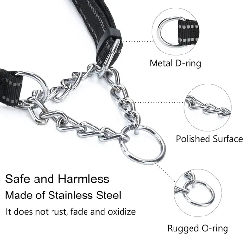 Miniatura 2 de Collar Martingala para perros, cadena reflectante de acero inoxidable, collar martingala ajustable de seguridad para perros pequeños, medianos y Rojo