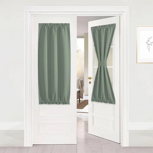 Miniatura 55 de NICETOWN Cortinas opacas unicolor con aislamiento térmico para puerta francesa, granja, oscurecimiento de habitación, puertas y ventanas de Marrón