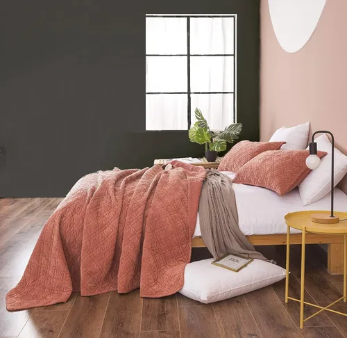 Miniatura 3 de DaDalogy Bedding - Juego de colcha de pana color naranja terracota, manta terrosa rústica y cálida coral ladrillo – Terciopelo suave ligero cosido