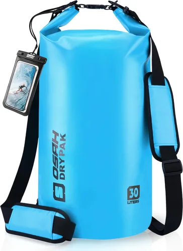 Miniatura 13 de Bolsa seca impermeable, 5L/10L/20L/30L/40L Mochila de almacenamiento ligera con funda para teléfono para mujeres y hombres, saco impermeable Gris