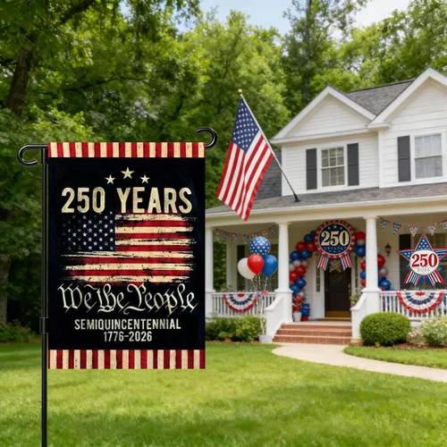 Miniatura 2 de Banderas de jardín con el 250 aniversario de Estados Unidos para exteriores, bandera de Estados Unidos del 250 aniversario con rayas de estrellas