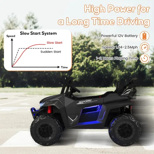 Miniatura 6 de HONEY JOY Auto de 2 plazas, 12 V, batería de 12 V, con control remoto, suspensión de resorte, velocidad alta/baja, almacenamiento, música, USB, Negro